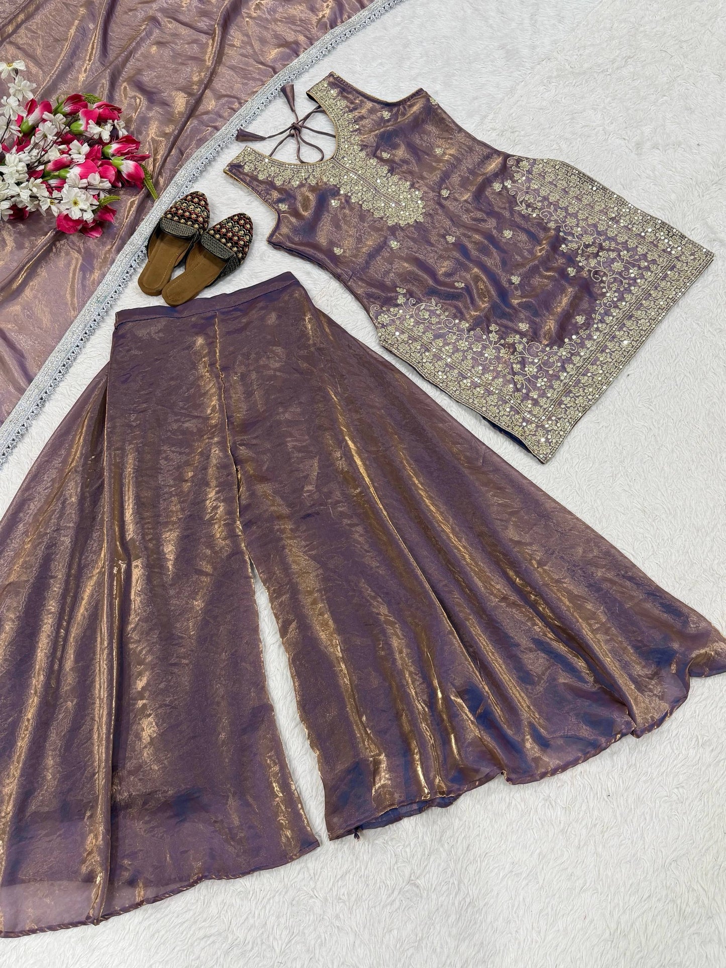 Preferable Grey Color Sequence Embroidered Sharara Suit