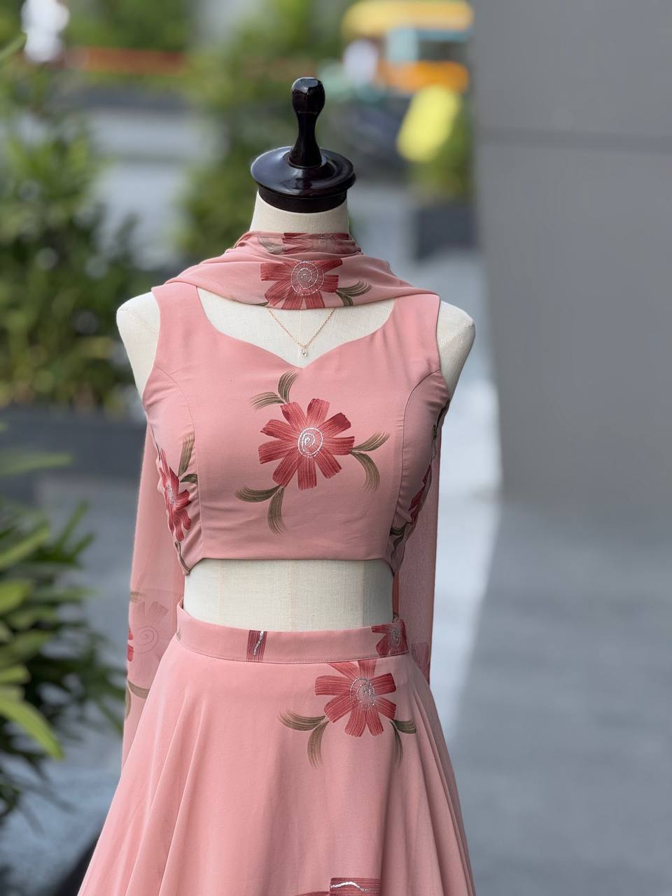 Lovely Pink Color Georgette Handpanited Lehenga Choli