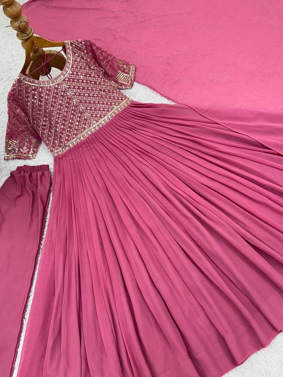 Beautiful Light Pink Color Embroidered Designer Gown Set