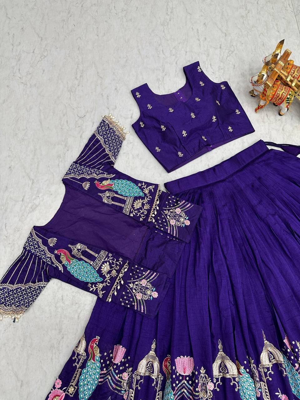 Occasion Wear Purple Color Heavy Embroidered Thread Work Lehenga Choli
