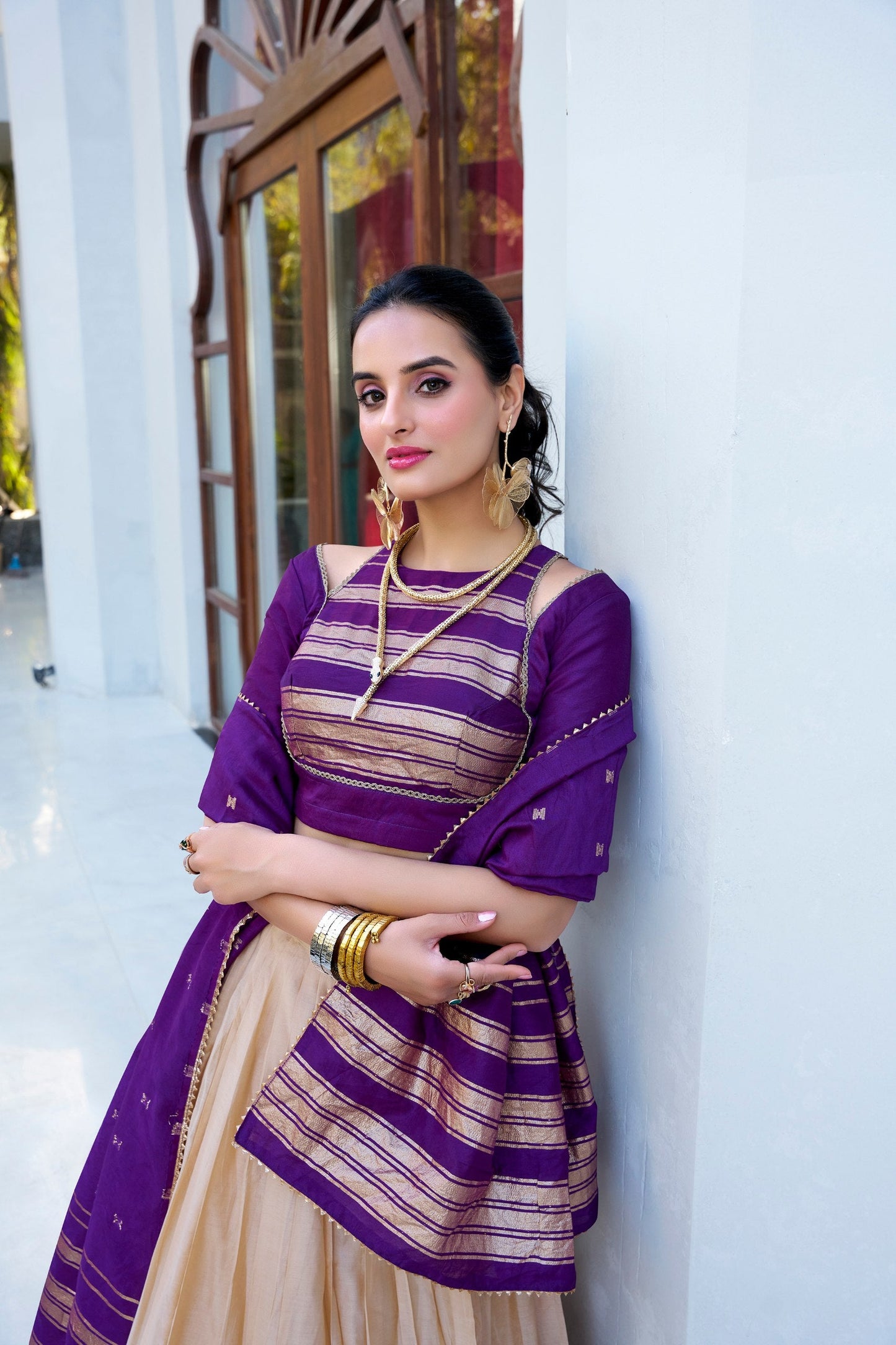 Occasion Wear Purple Color Pure Chanderi Plain With Zari Weaving Work Border Lehenga Choli
