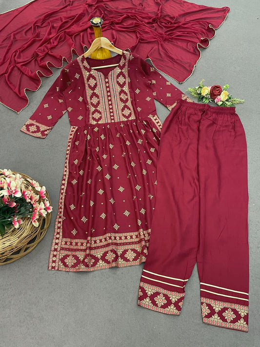 Precious Reyon Foil Print Red Color Salwar Suit