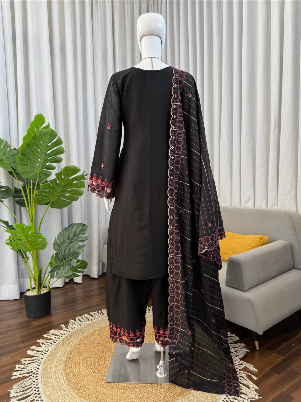 Wedding Wear Black Color Mull Chanderi Sequence Work Palazzo Suit