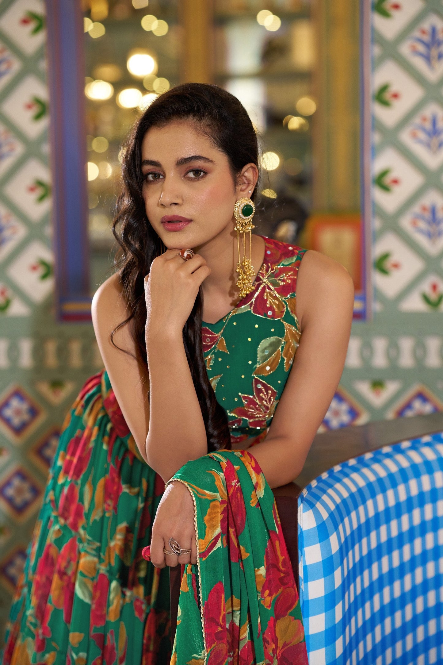 Designer Green Color Floral Handwork Printed Wedding Wear Lehenga Choli