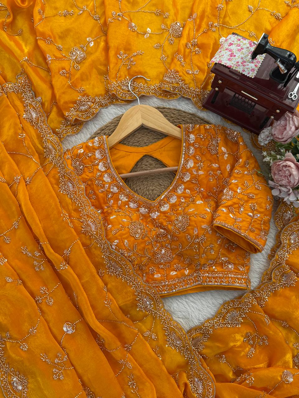 Bridal Haldi Wear Yellow Color Fendy Silk Beads And Sequins Work Designer Saree