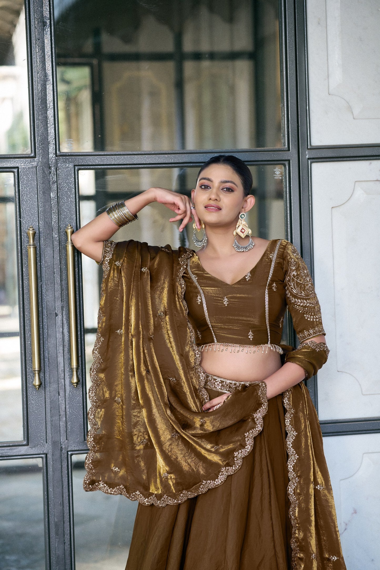 Party Wear Brown Color Embroidered Sequences Work Lehenga Choli