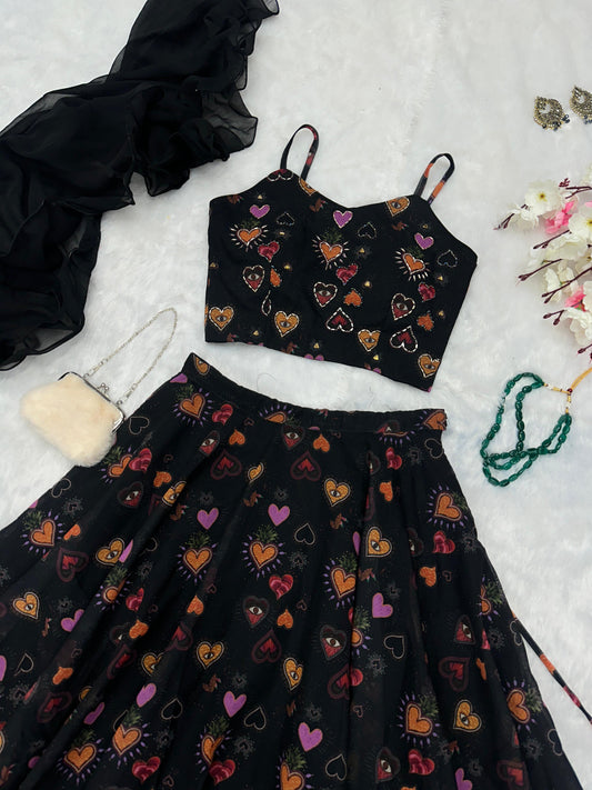 Graceful Organza Silk Black Color Lehenga Choli