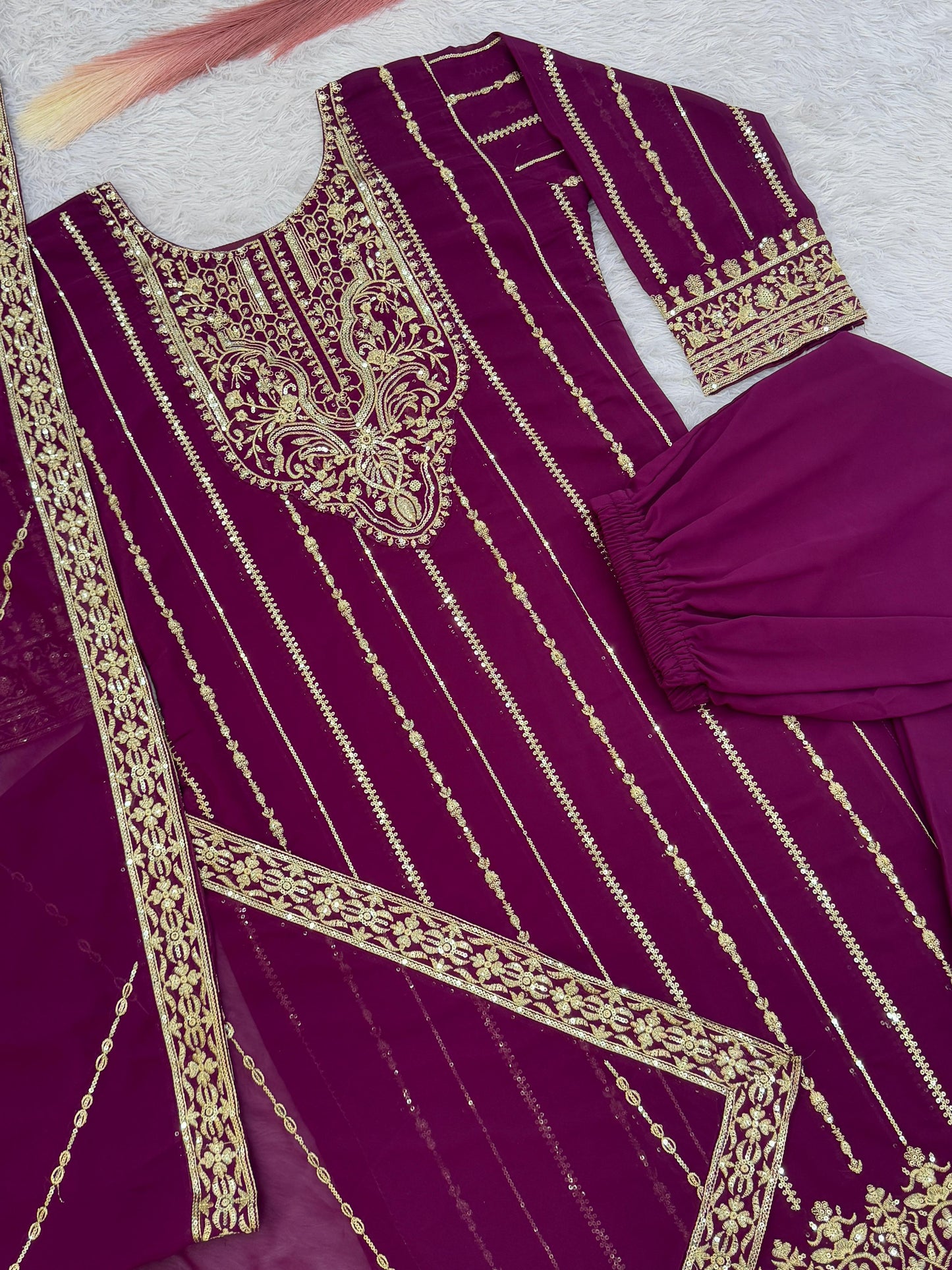 Elegant Georgette Pink Color Palazzo Suit