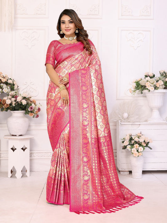 Glimmering Jari Silk Light Pink Color Saree
