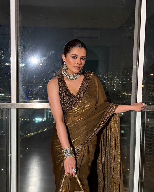 Bollywood Style Space Silk Beige Color Saree