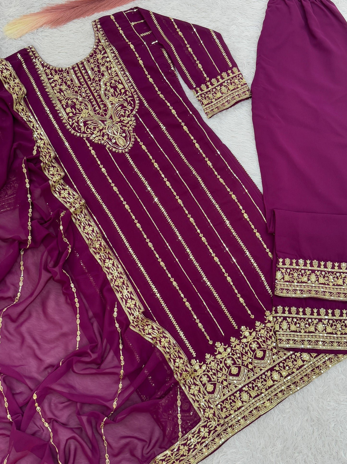 Elegant Georgette Pink Color Palazzo Suit