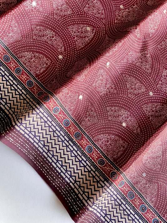 Elegant Bandhani Prints Brown Color Saree