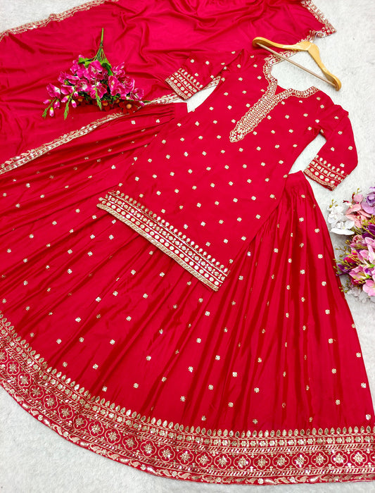 Gorgeous Red Color Sequence Work Top With Lehenga