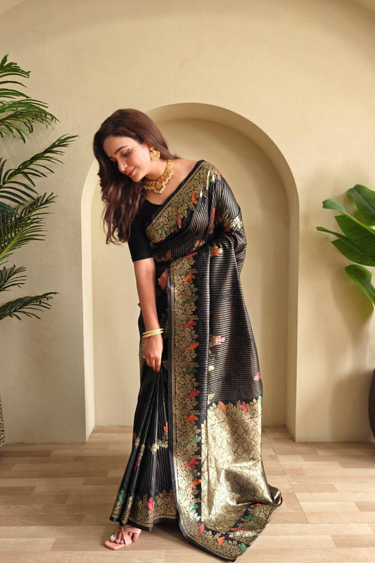 Traditional Wear Black Color Silk Saree