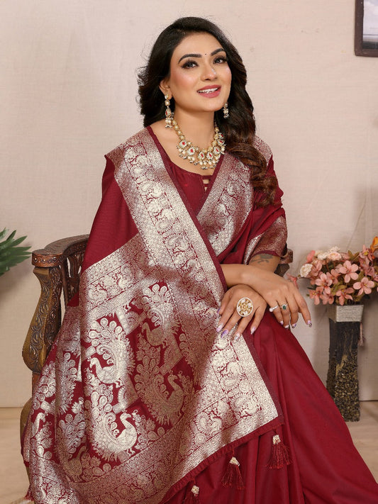 Stunning Banarasi Silk Maroon Color Saree