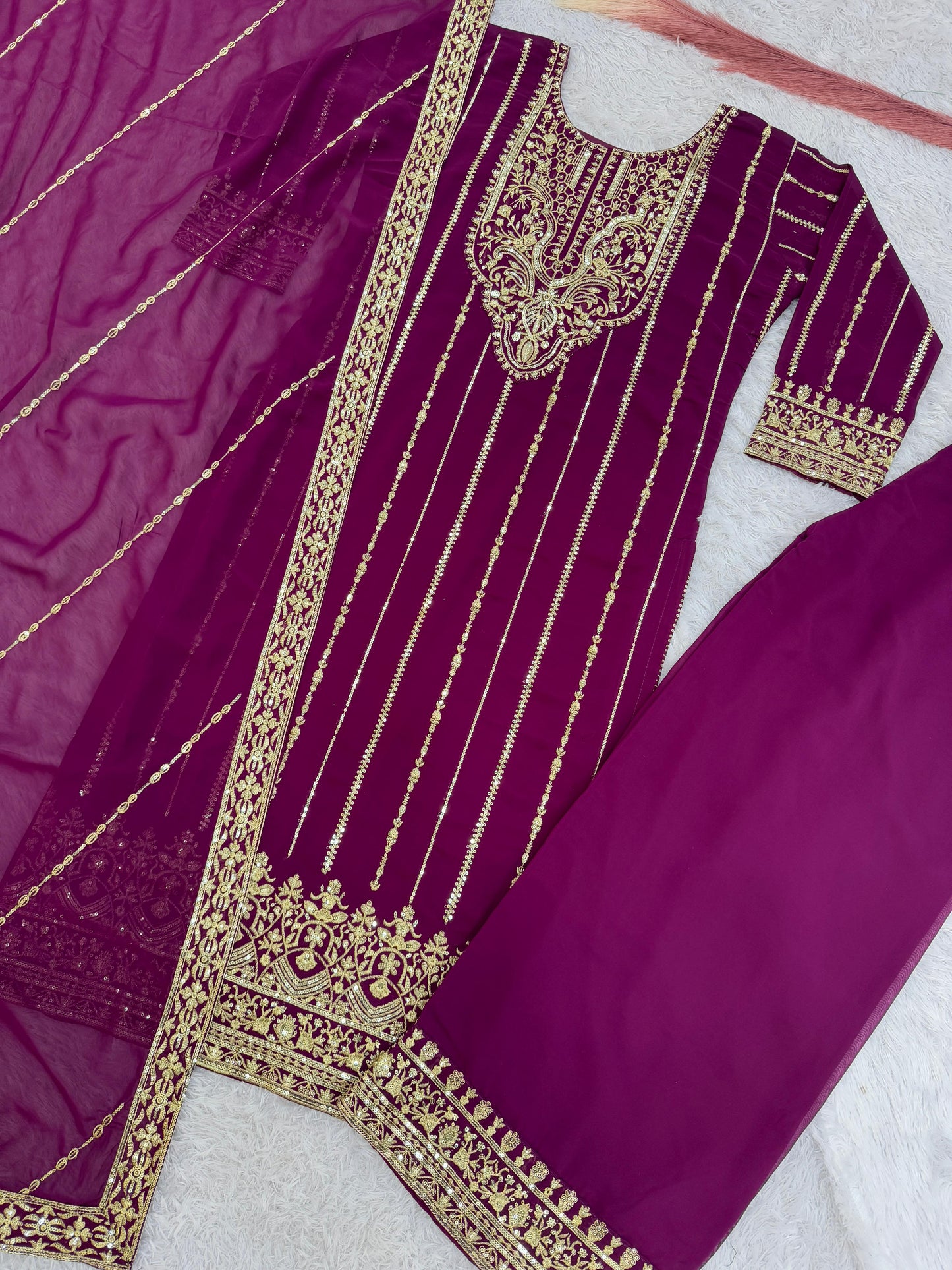 Elegant Georgette Pink Color Palazzo Suit