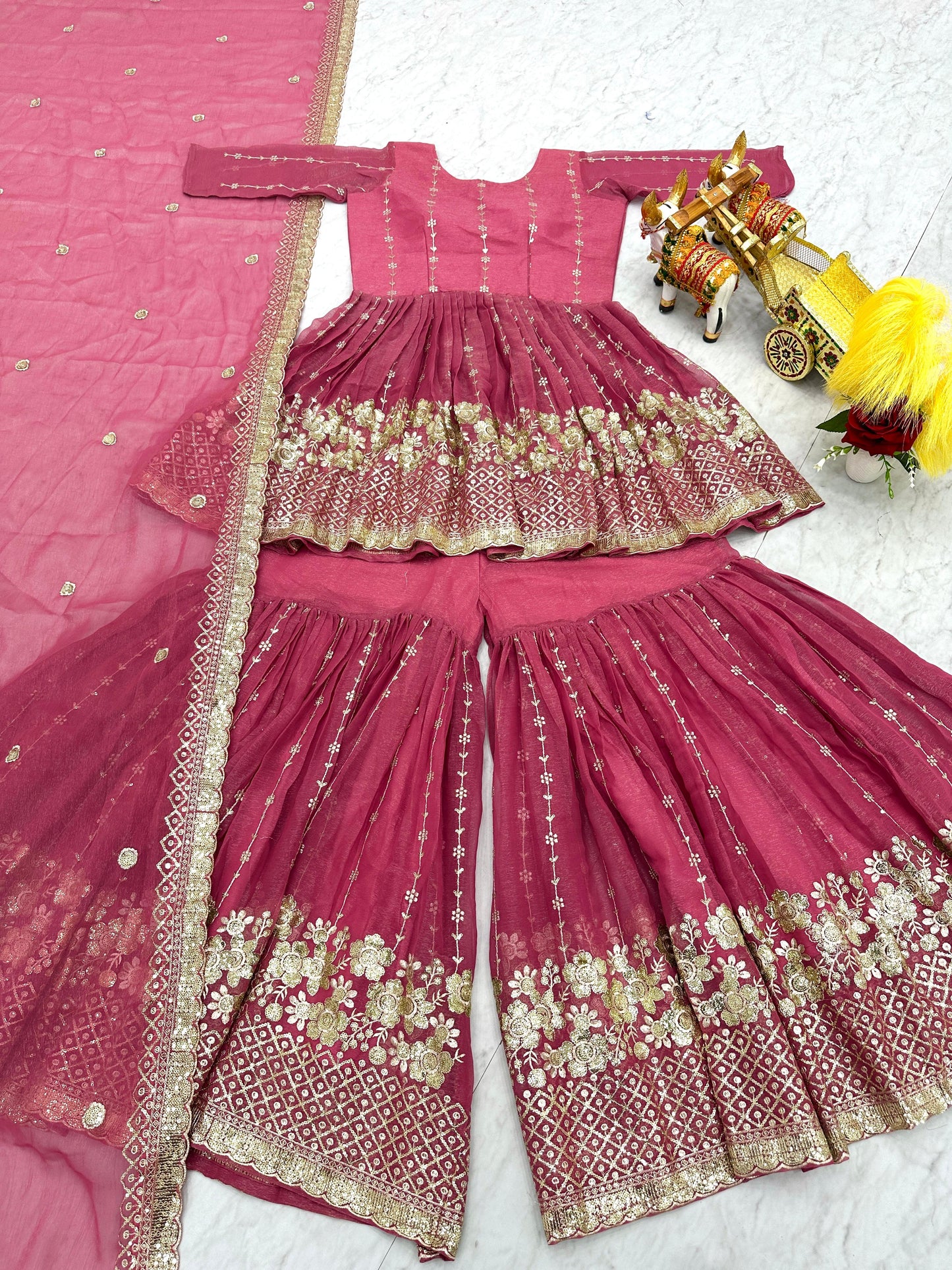 Opulent 3mm Sequence Work Pink Color Sharara Suit