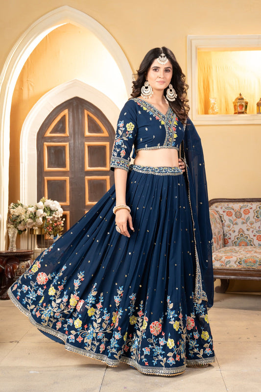Captivating Georgette Blue Color Lehenga Choli