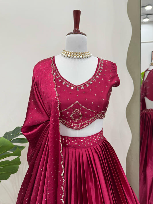 Wedding Wear Pink Color Satin Silk Lehenga Choli