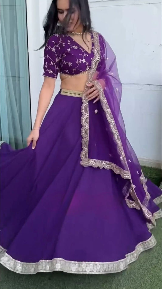 Wedding & Party Wear Purple Color Lehenga With Heavy Dupatta