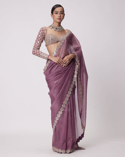 Stylish Georgette Original Mirror Onion Color Saree