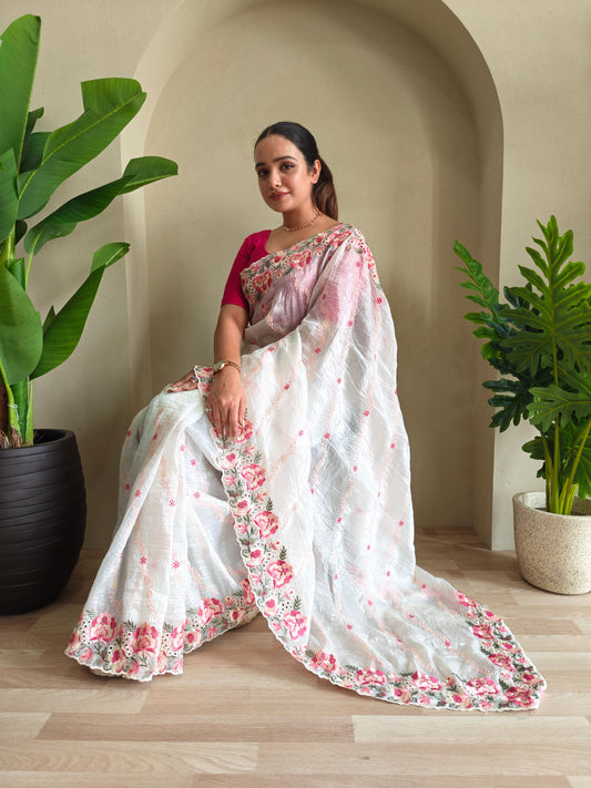 Delightful Crush Silk White Color Saree