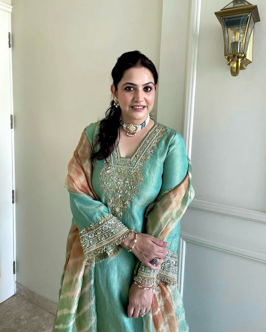 Precious Embroidery Work Teal Blue Color Salwar Suit