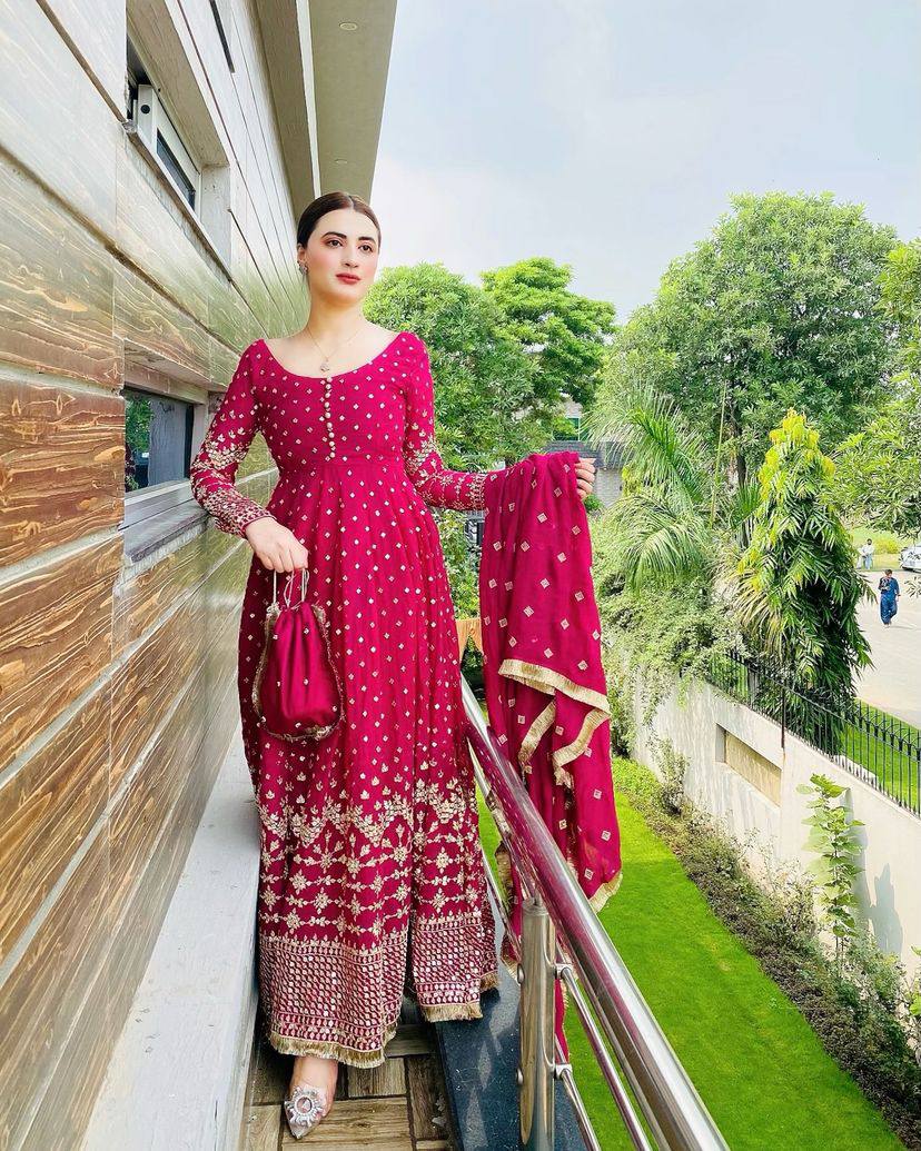 Charming Georgette Red Color Gown With Dupatta