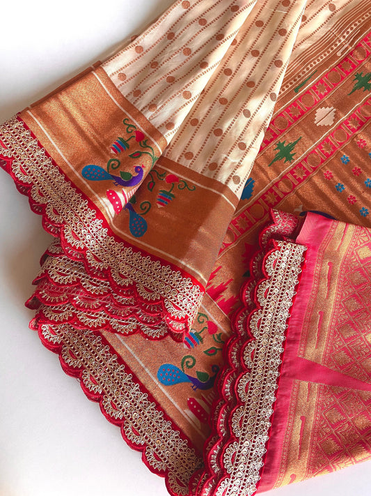 Ravishing Cream Color Paithani Silk Saree