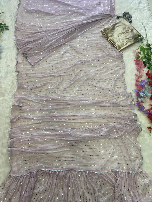 Stunning Embroidery Work Purple Color Saree