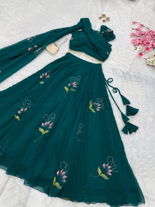 Shining Georgette Green Color Lehenga Choli