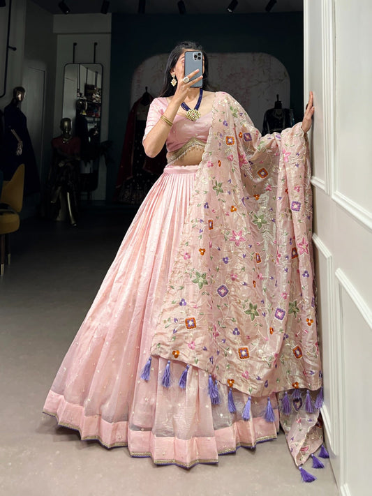 Traditional Wear Gold Crush Pink Color lehenga choli