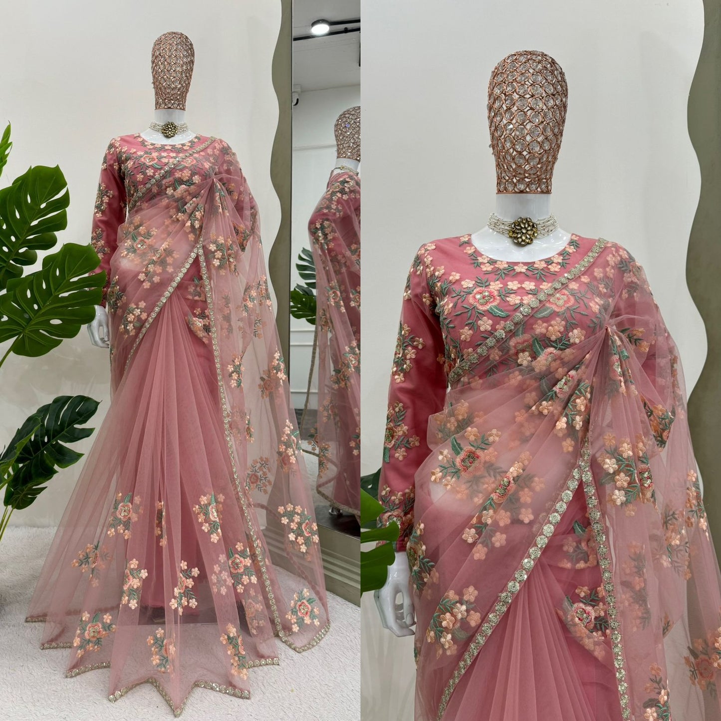 Superhit Sequence Work Soft Net Peach Color Saree