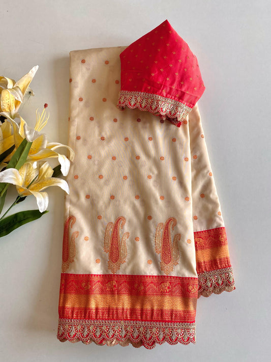 Peaceful Paithani Silk Cream Color Saree