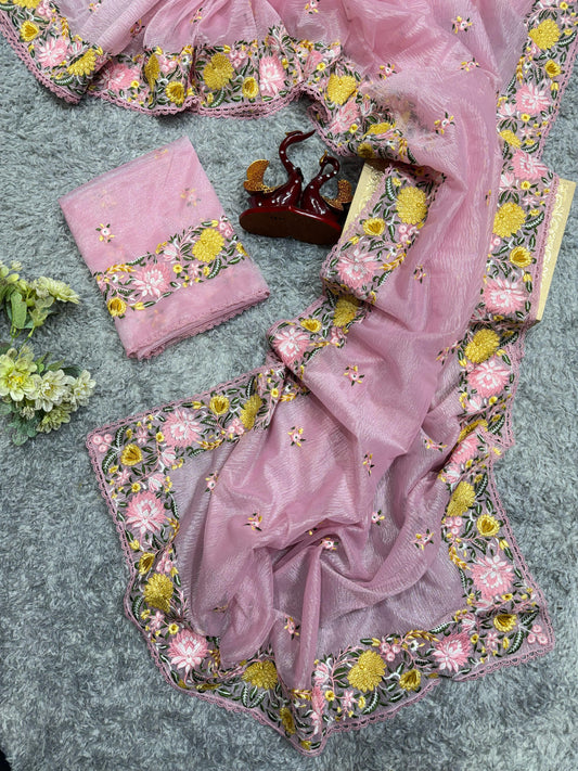 Outstanding Banarasi Thread Work Pink Color Saree