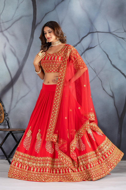 Bridal Wear Heavy Work Red Color Lehenga Choli