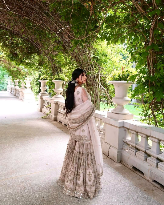 Glossy Georgette 5 MM Sequence Work Peach Color Sharara Suit