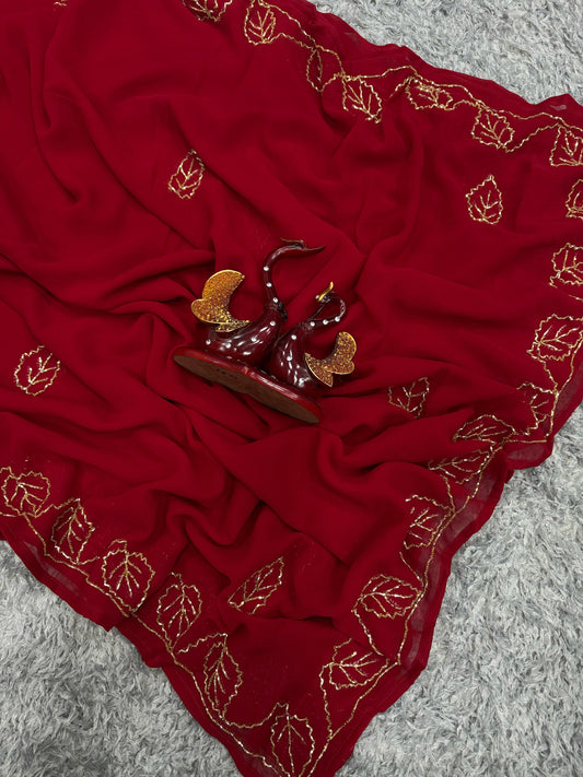Fabulous Georgette Red Color Saree
