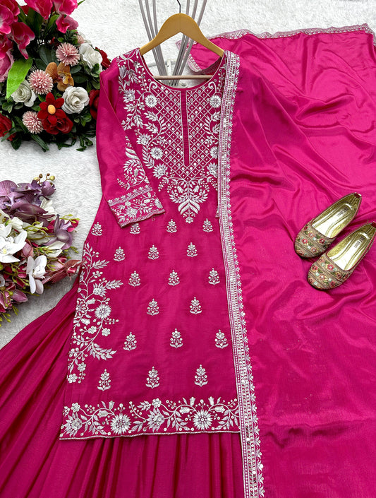 Amazing Embroidery Work Pink Color Top With Lehenga Choli
