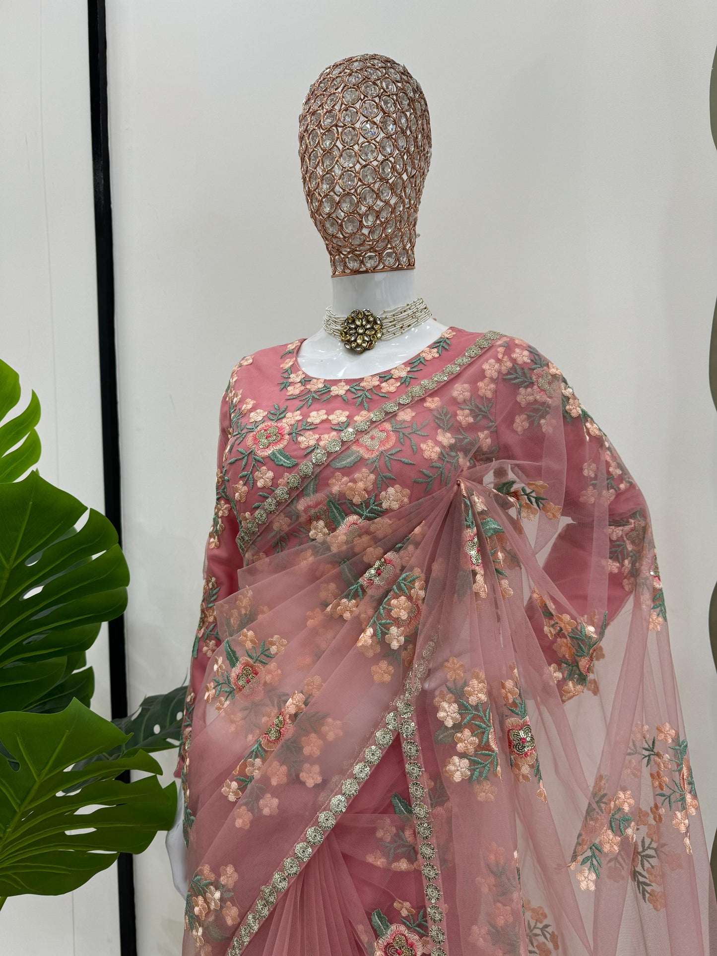 Superhit Sequence Work Soft Net Peach Color Saree
