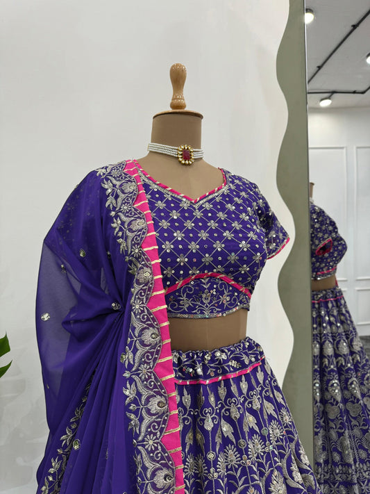 Embroidered Georgette Lehenga With Blouse And Dupatta