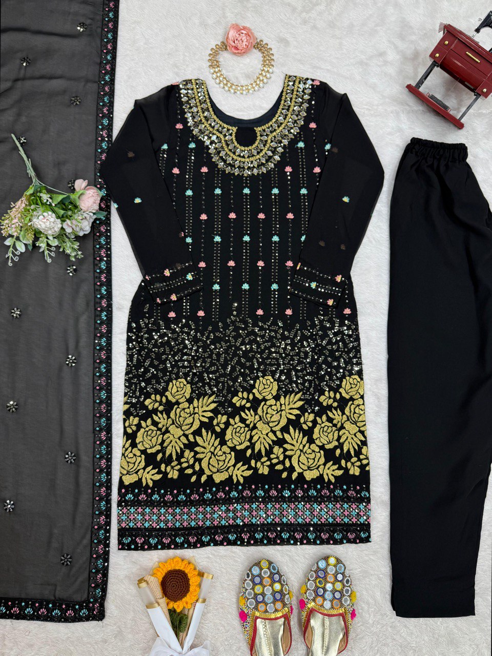 Occasion Wear Black Color Faux Georgette Thread And Sequence Work Salwar Suit