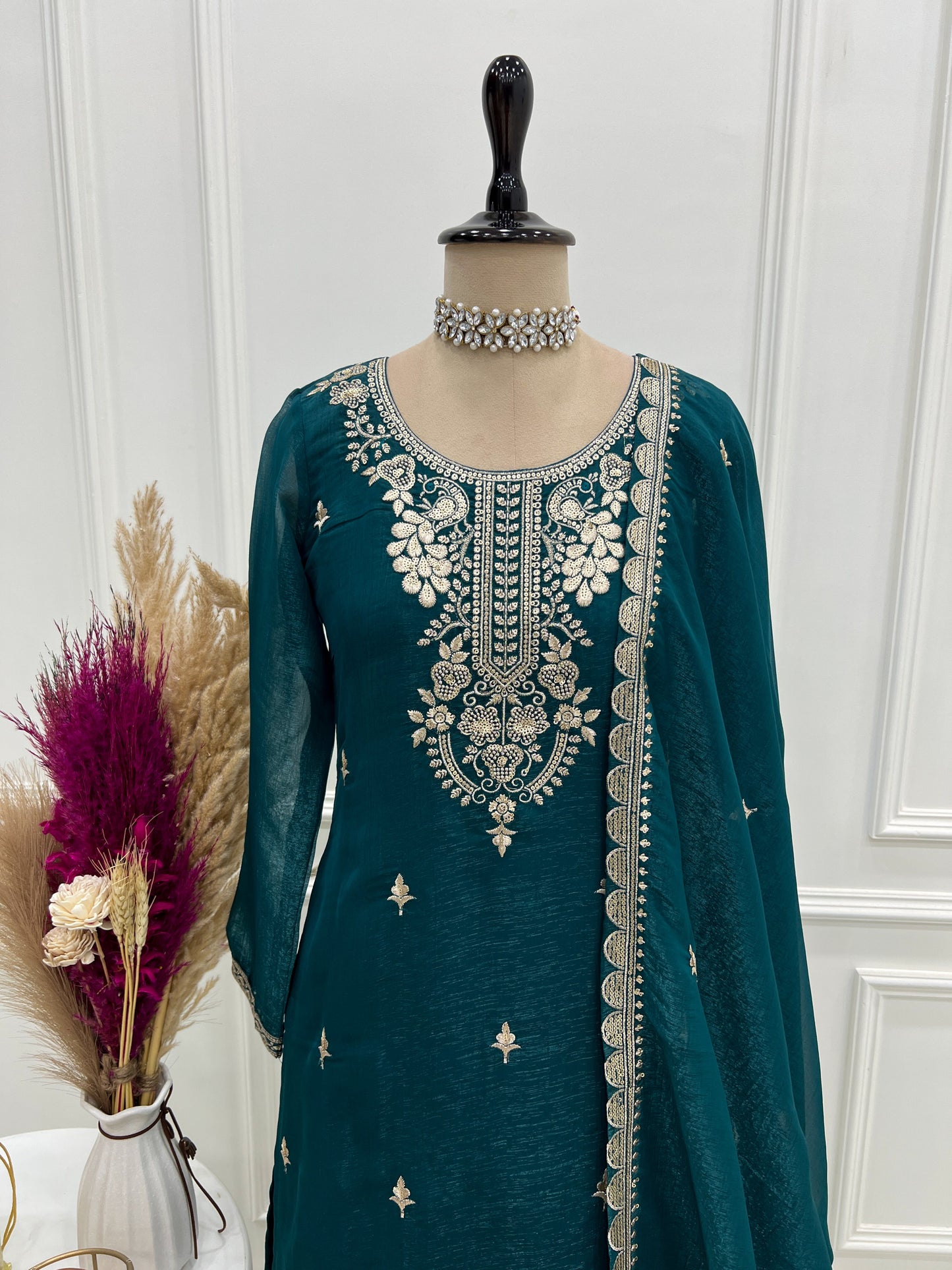Glossy Blue Color Sequence Embroidered Sharara Suit With Dupatta