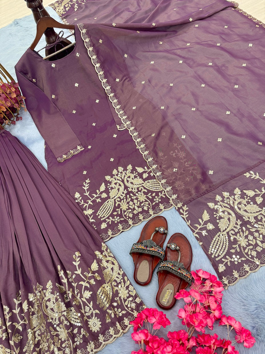 Fantastic Sequence Work Onion Color Palazzo Suit