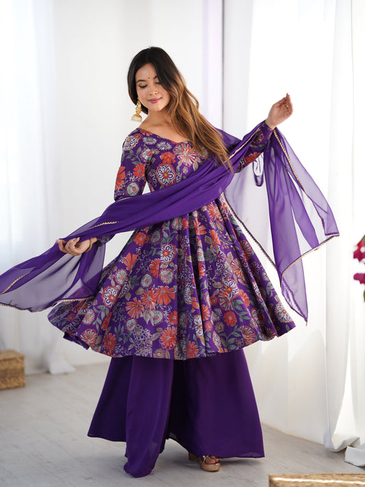 Beautiful Digital Print Purple Color Palazzo Suit