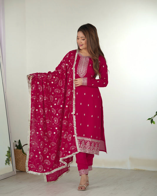 Attractive Pink Color Rangoli Silk Fabric Kurta With Dupatta Set