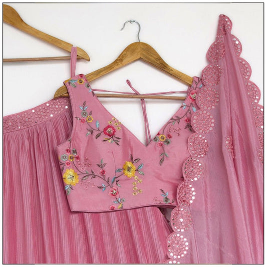 Light Pink Color Embroidery Work Lehenga Choli