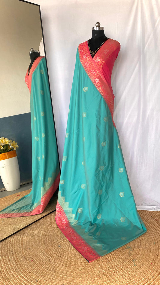 Shining Tone Silk Sky Blue Color Saree