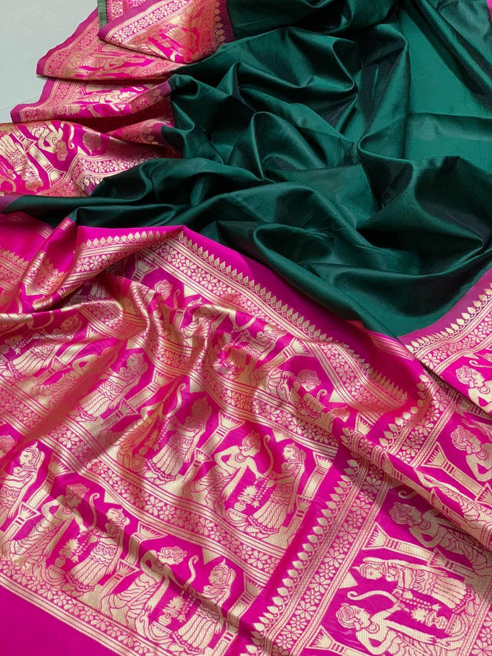 Imposing Green Color Jacquard Work Silk Saree
