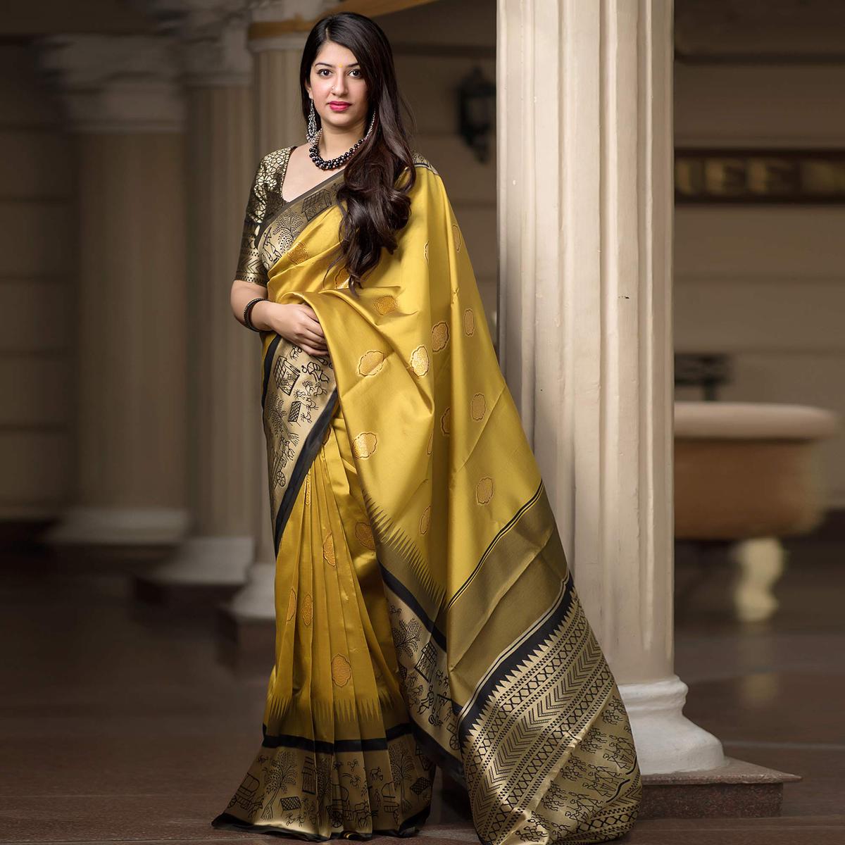 Yellow Color Soft Lichi Silk Saree